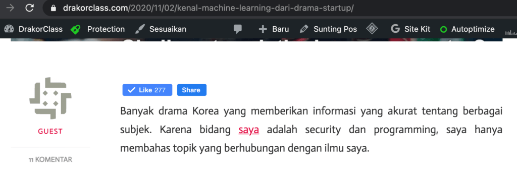 profil penulis sebelum diisi dengan plugin Guest Author