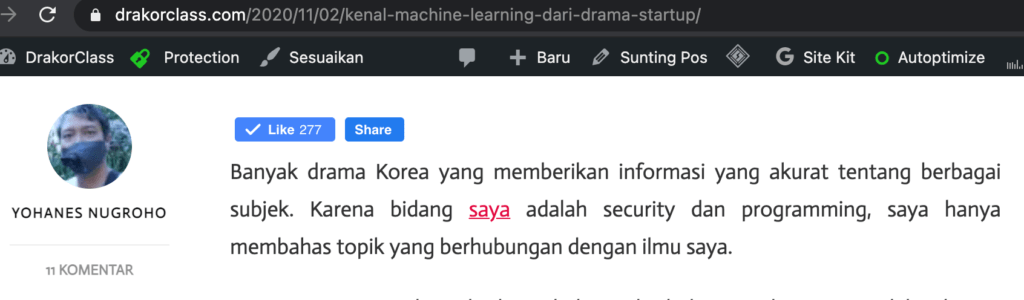 profil penulis setelah diisi dengan plugin Guest Author