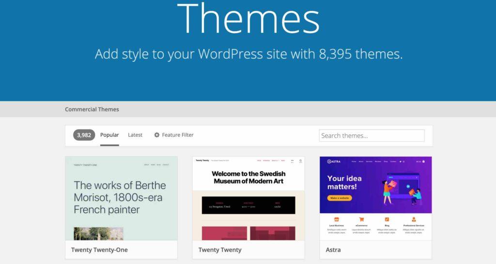 pilihan themes wordpress di https://wordpress.org/themes/