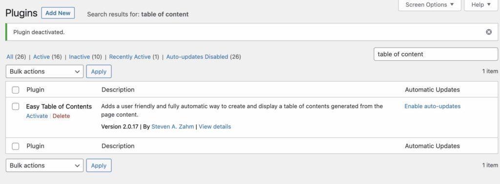 pilih activate untuk mengactifasi plugin