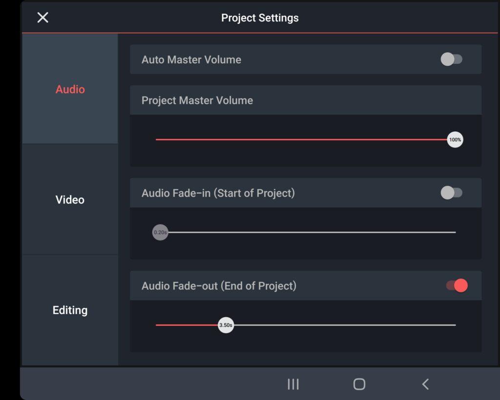 kecilkan suara audio di akhir proyek